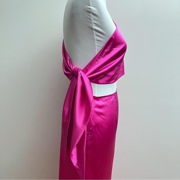 Silk Maison Hot Pink Silk Cut out Asymmetrical One Shoulder Midi Slip Dress NWT - Picture 6 of 16